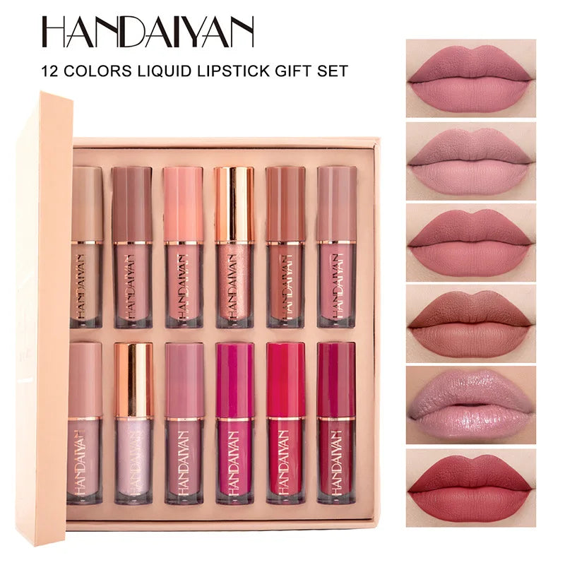 12-Color Waterproof Matte Liquid Lipstick Set - 1