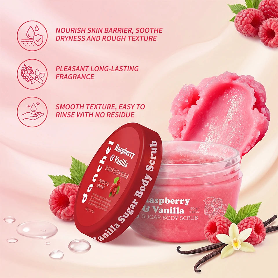 Raspberry Vanilla Sugar Body Scrub for Smooth Glowing Skin - 8