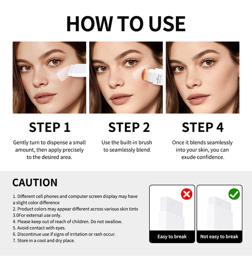 Dual-Ended Waterproof Foundation Concealer Stick with Built-in Brush - 16