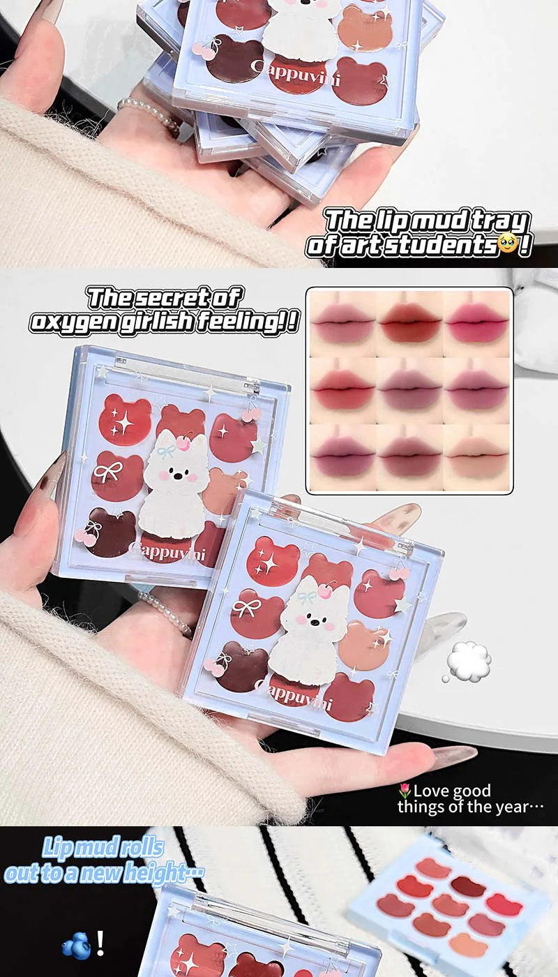 9-Color Matte Lip Mud Makeup Palette - 19