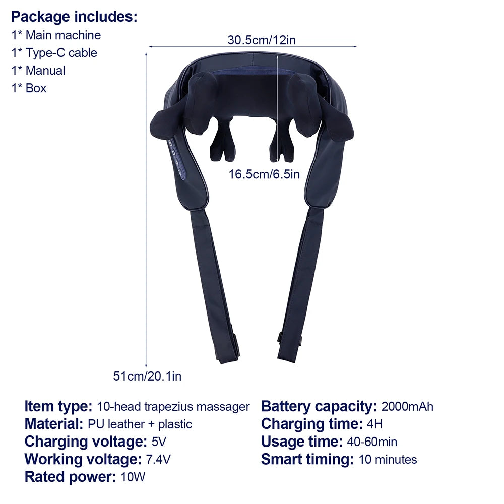10-Head Cordless Deep Tissue Neck and Trapezius Massager - 14