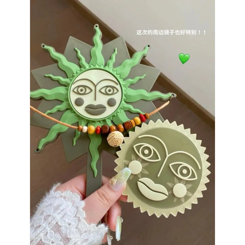 Artistic Sun Design Handheld Makeup Mirror - 5