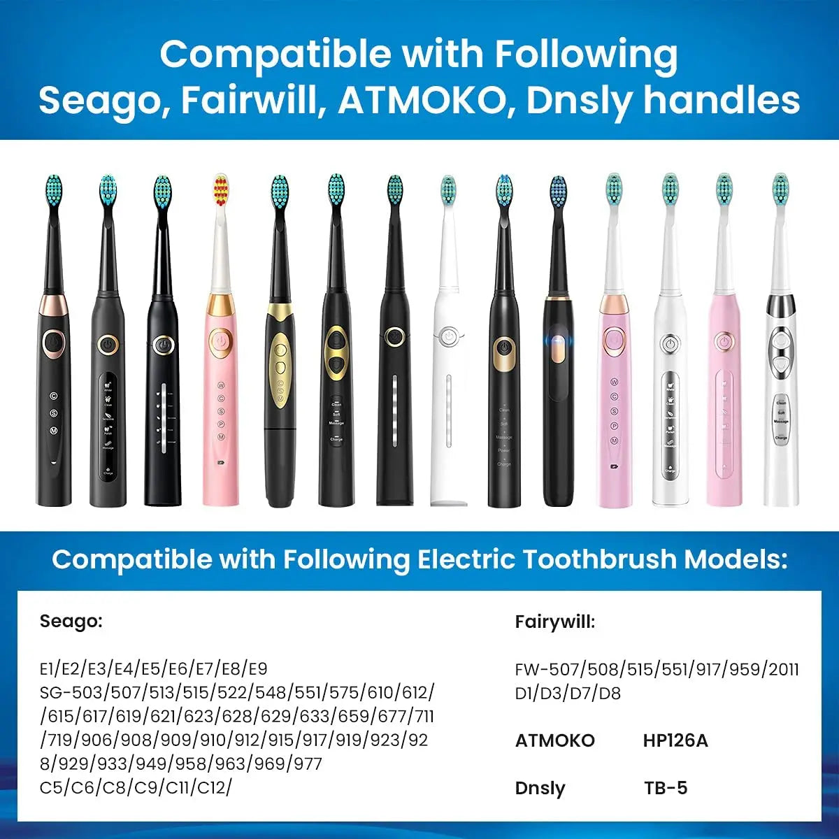 Replacement Sonic Toothbrush Heads for Fairywill & Seago - 6