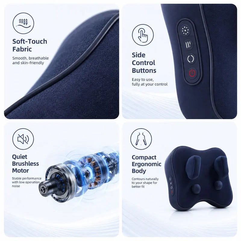 6D Wireless Shiatsu Neck and Shoulder Massage Pillow - 3