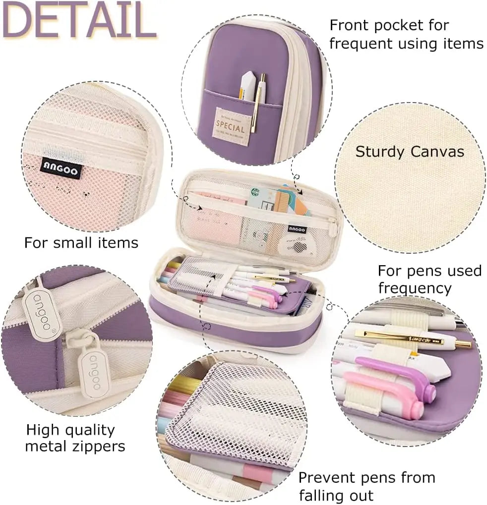 Large Capacity Double Layer Kawaii Pencil Case for Students - 4