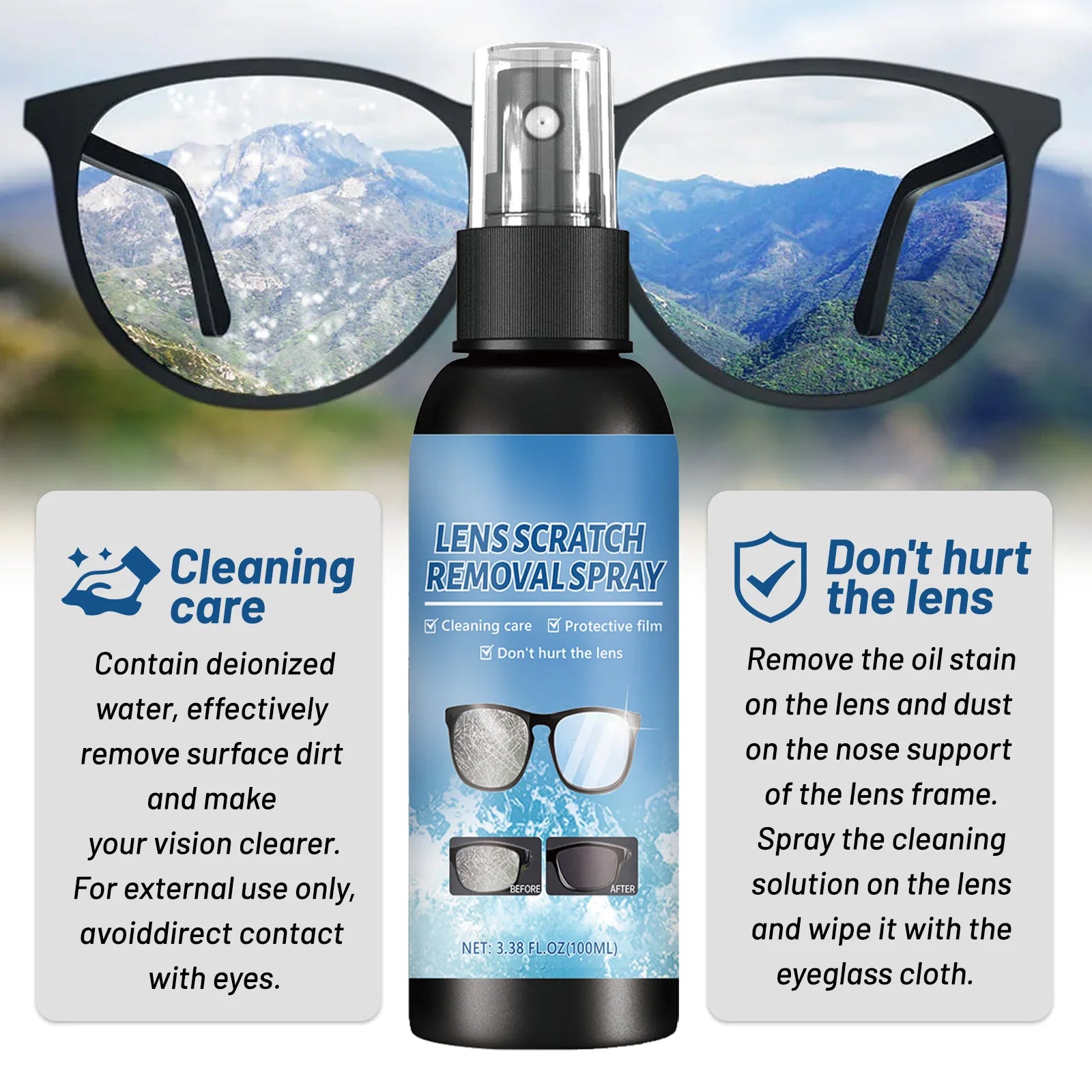 Anti-Scratch Lens Cleaning Spray for Glasses and Optics - 9
