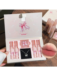 6-Piece Matte Lipstick and Blush Makeup Set with Necklace
