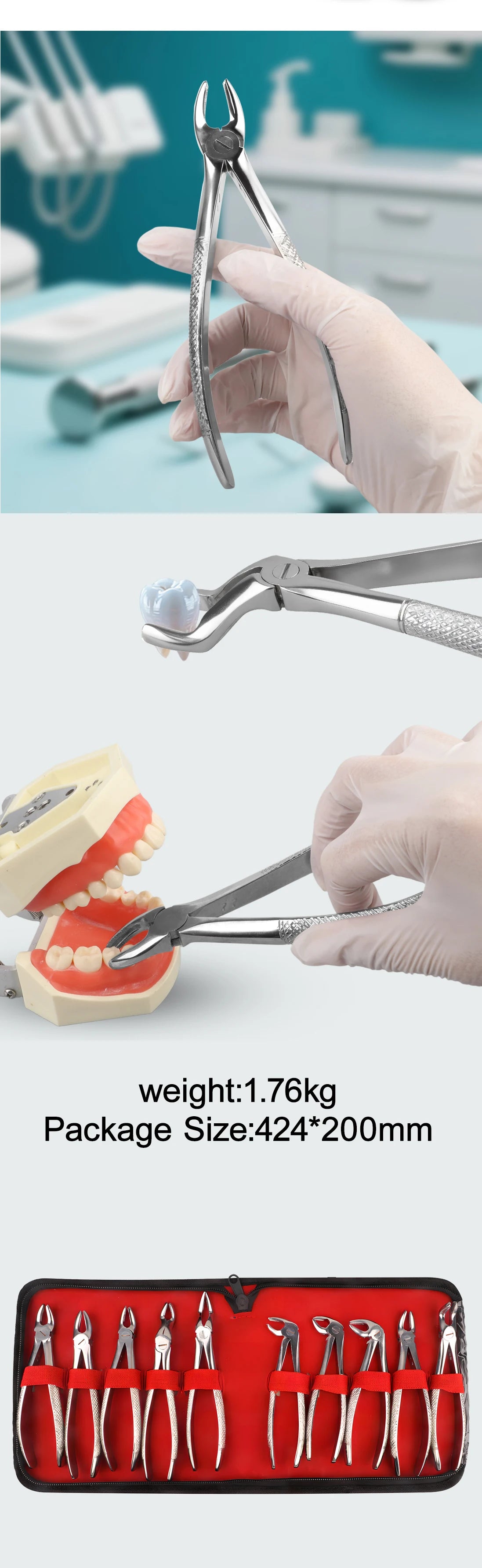 Professional Dental Extraction Forceps and Elevator Kit - 10