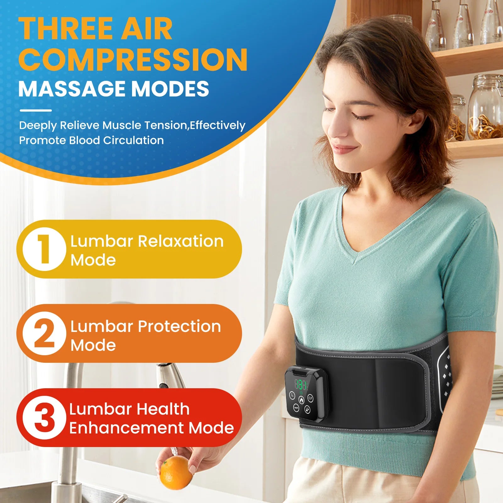Heated Lumbar Air Compression Massage Belt for Back Pain Relief - 2