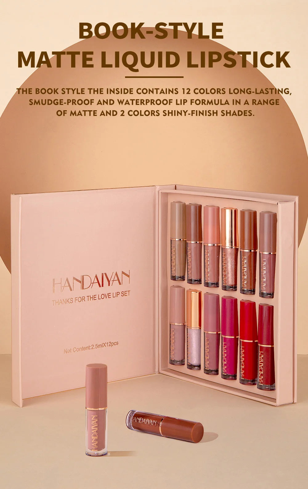 12-Color Waterproof Matte Liquid Lipstick Set - 7