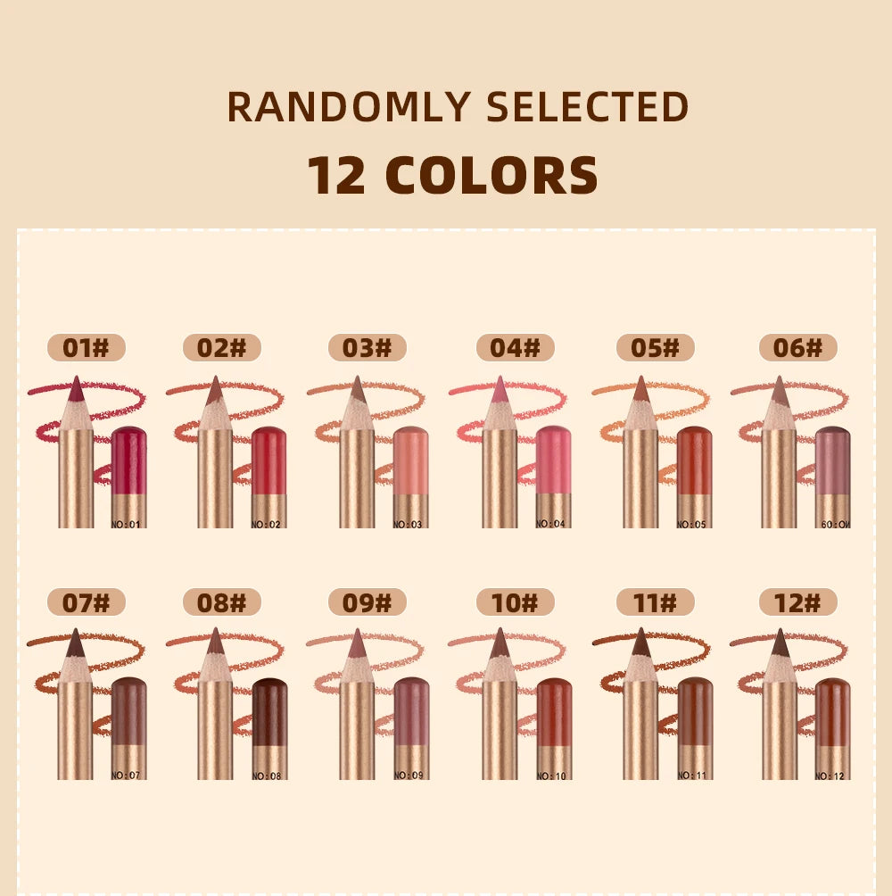 12-Color Waterproof Matte Lip Liner Pencil Set - 12