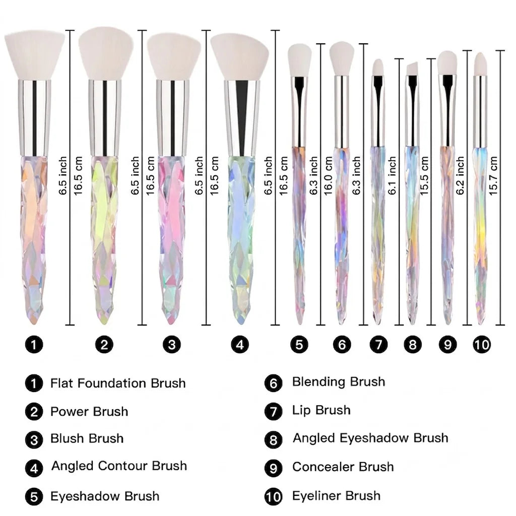 10-Piece Crystal Handle Makeup Brush Set - 4