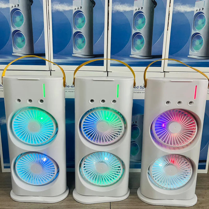Portable Dual-Head Cooling Fan with LED Mist - 5
