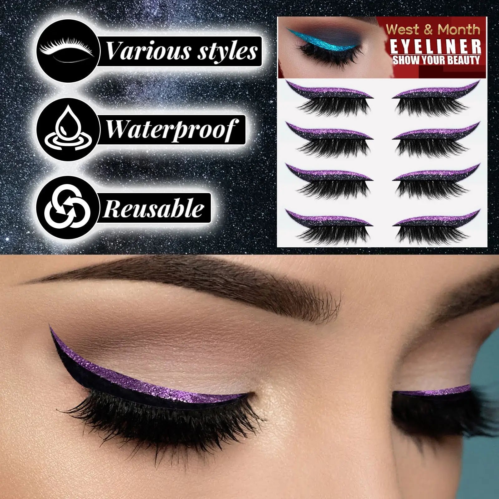 Reusable Self-Adhesive Eyeliner and Eyelash Stickers - 2