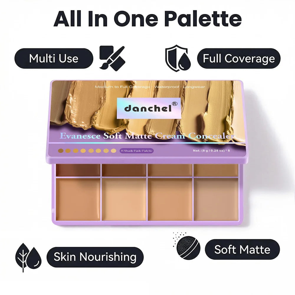 8-Shade Matte Cream Concealer Palette for Full Face Coverage - 4
