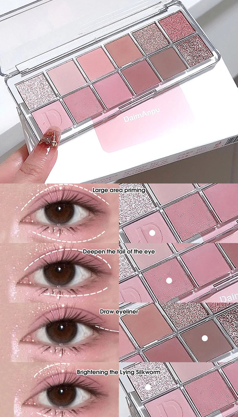 12-Color Eyeshadow Palette - Long-Lasting Shimmer and Matte Shades - 11