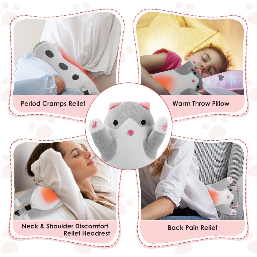 Cute Cat Heated Plush Pillow for Pain Relief & Relaxation - 10