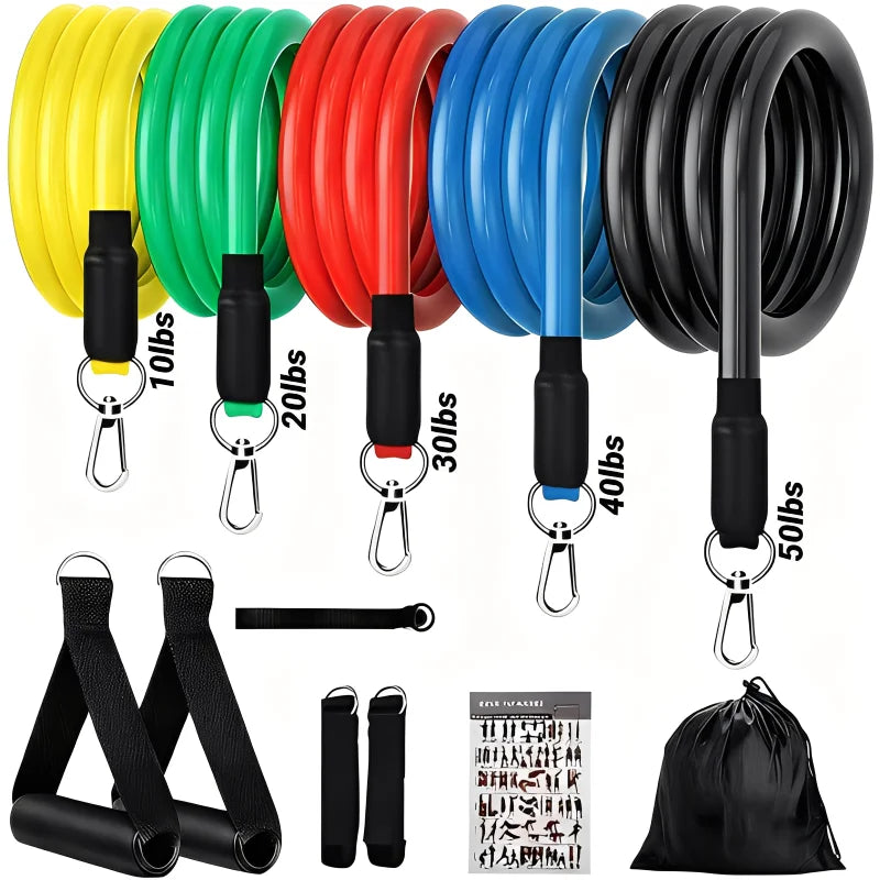 11-Piece Adjustable Resistance Band Set for Full Body Workout - 14