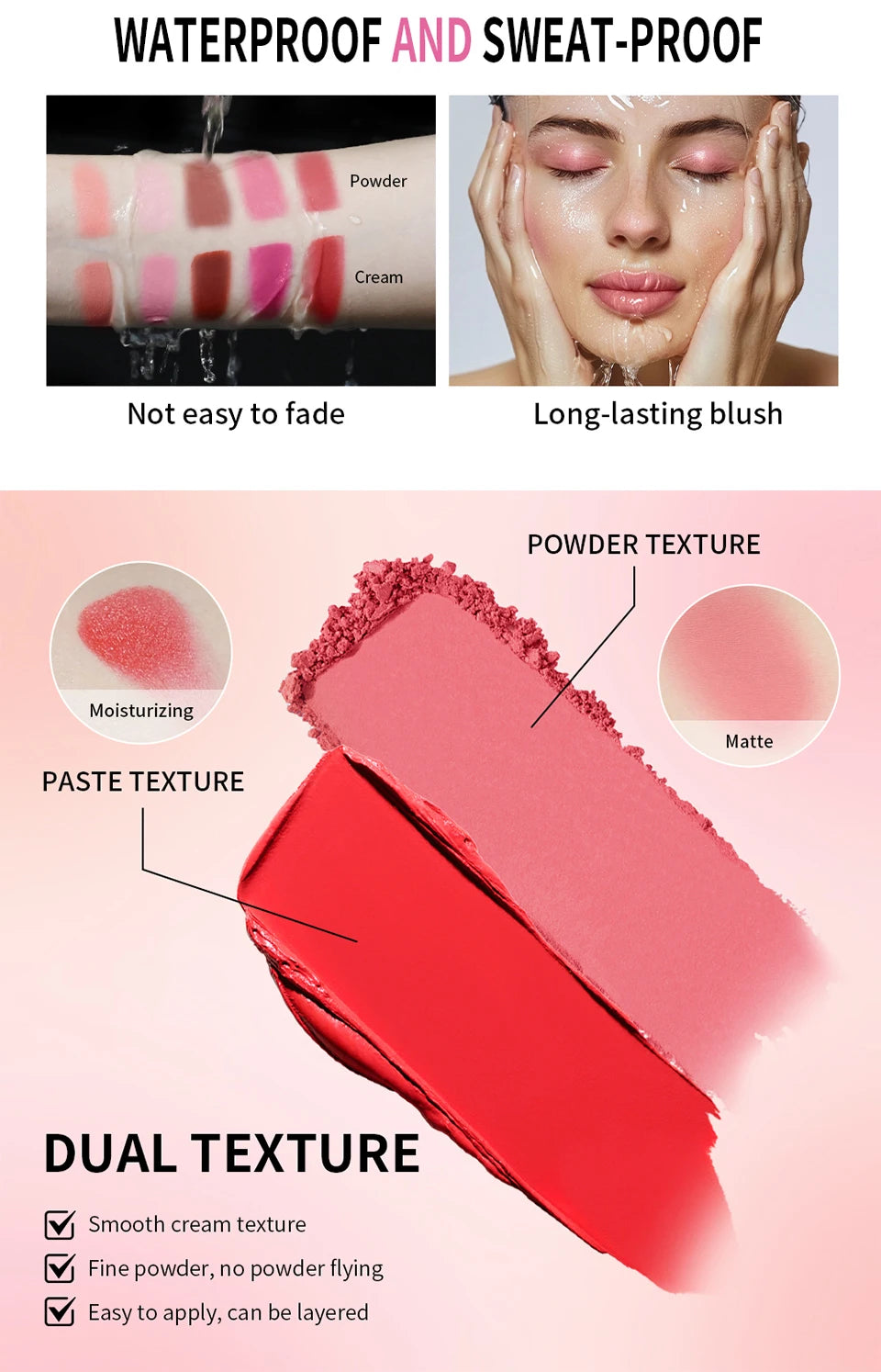 2-in-1 Cream and Powder Long-Lasting Blush Palette - 14