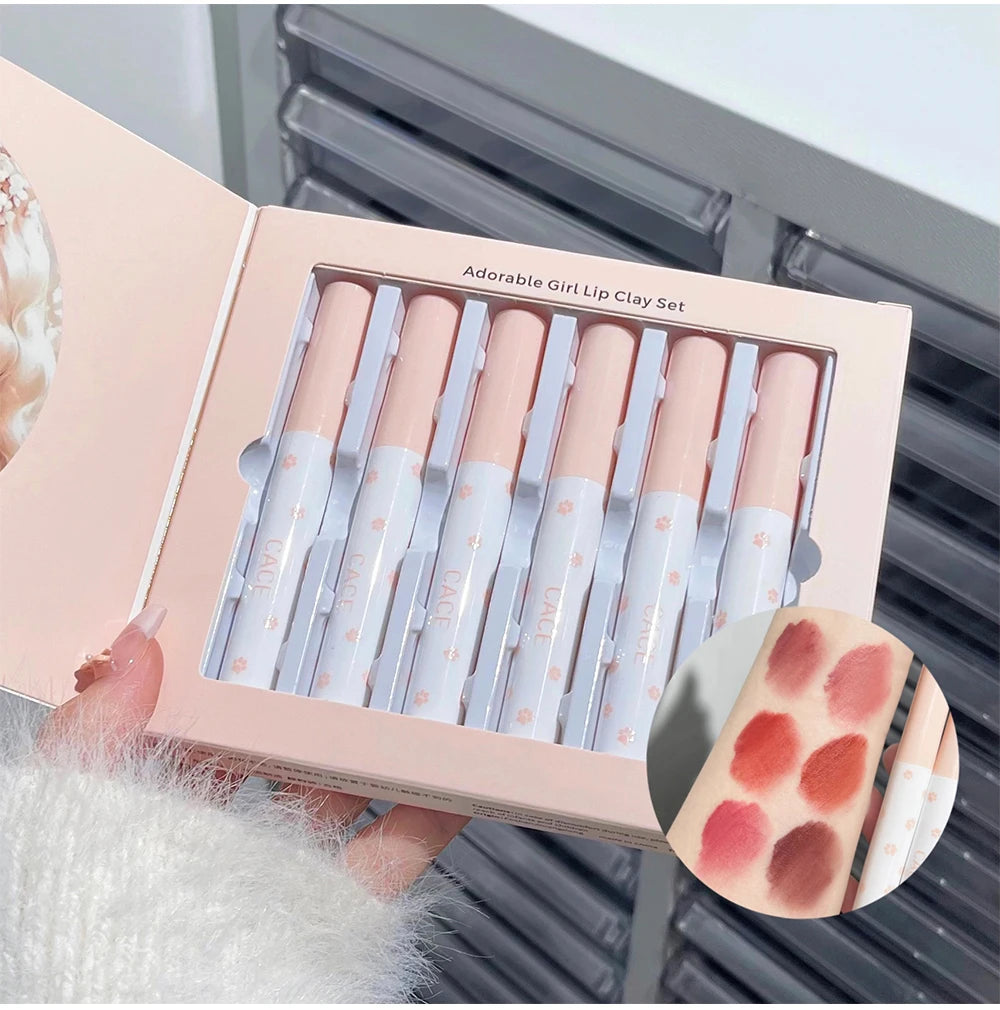 Matte Velvet Lip Clay Set for Long-Lasting Waterproof Wear - 12