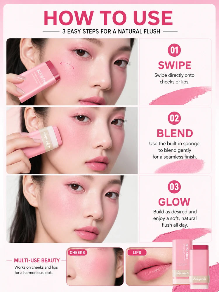 3-in-1 Cream Blush Stick for Cheeks, Lips, and Eyes - 13