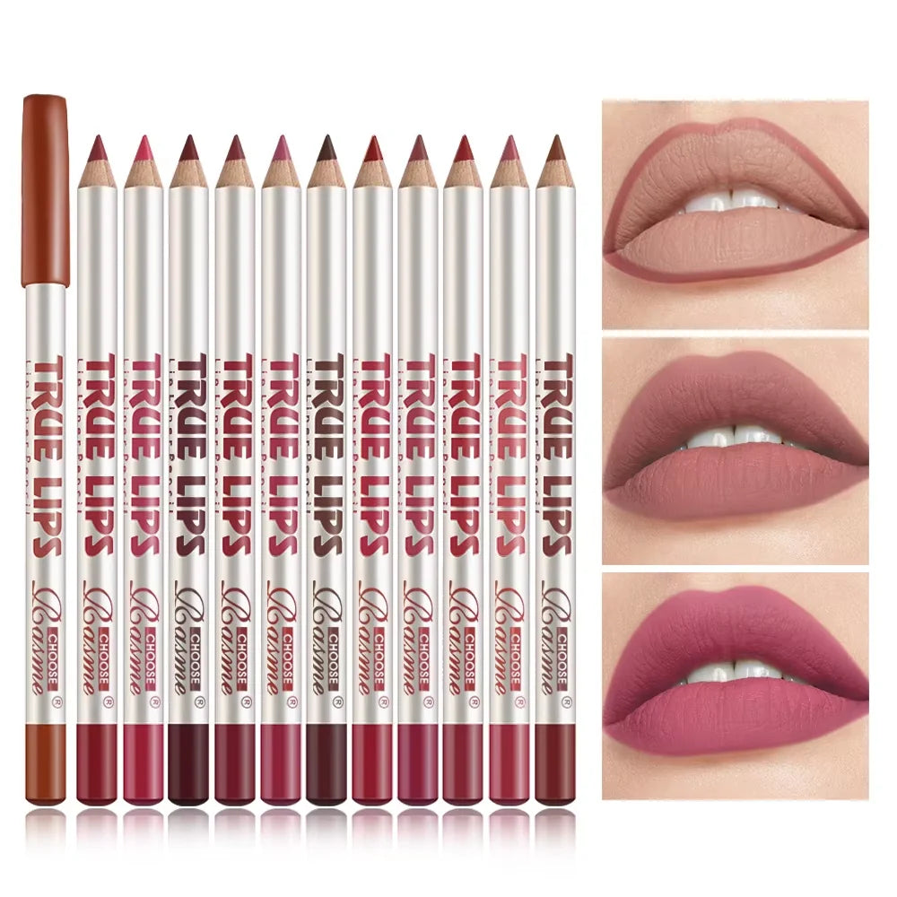 12-Color Waterproof Matte Lip Liner Pencil Set - 8