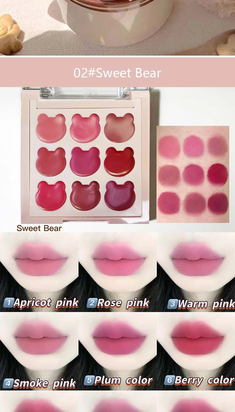9-Color Velvet Lip Mousse Palette - Matte & Long-Lasting - 12