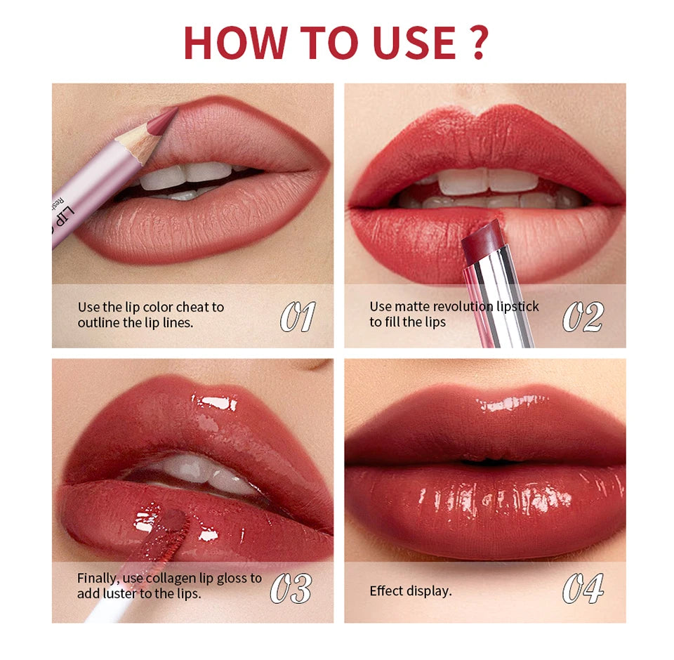 3-Piece Waterproof Matte Lip Makeup Set for Travel - 14