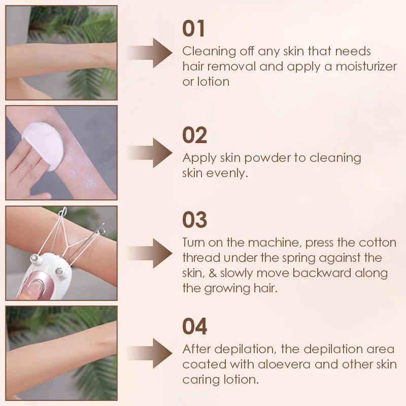 Portable Electric Cotton Threading Hair Remover for Face and Body - 9