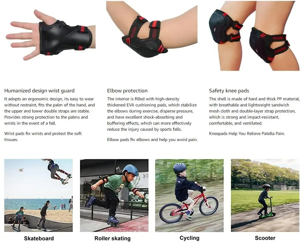 6-Piece Protective Knee, Elbow, and Wrist Pad Set for Kids - 24