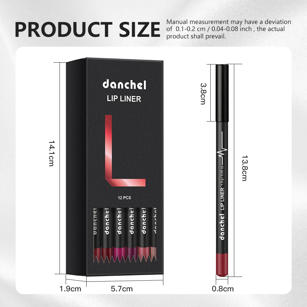 12-Piece Waterproof Long-Lasting Lip Liner Pencil Set - 17
