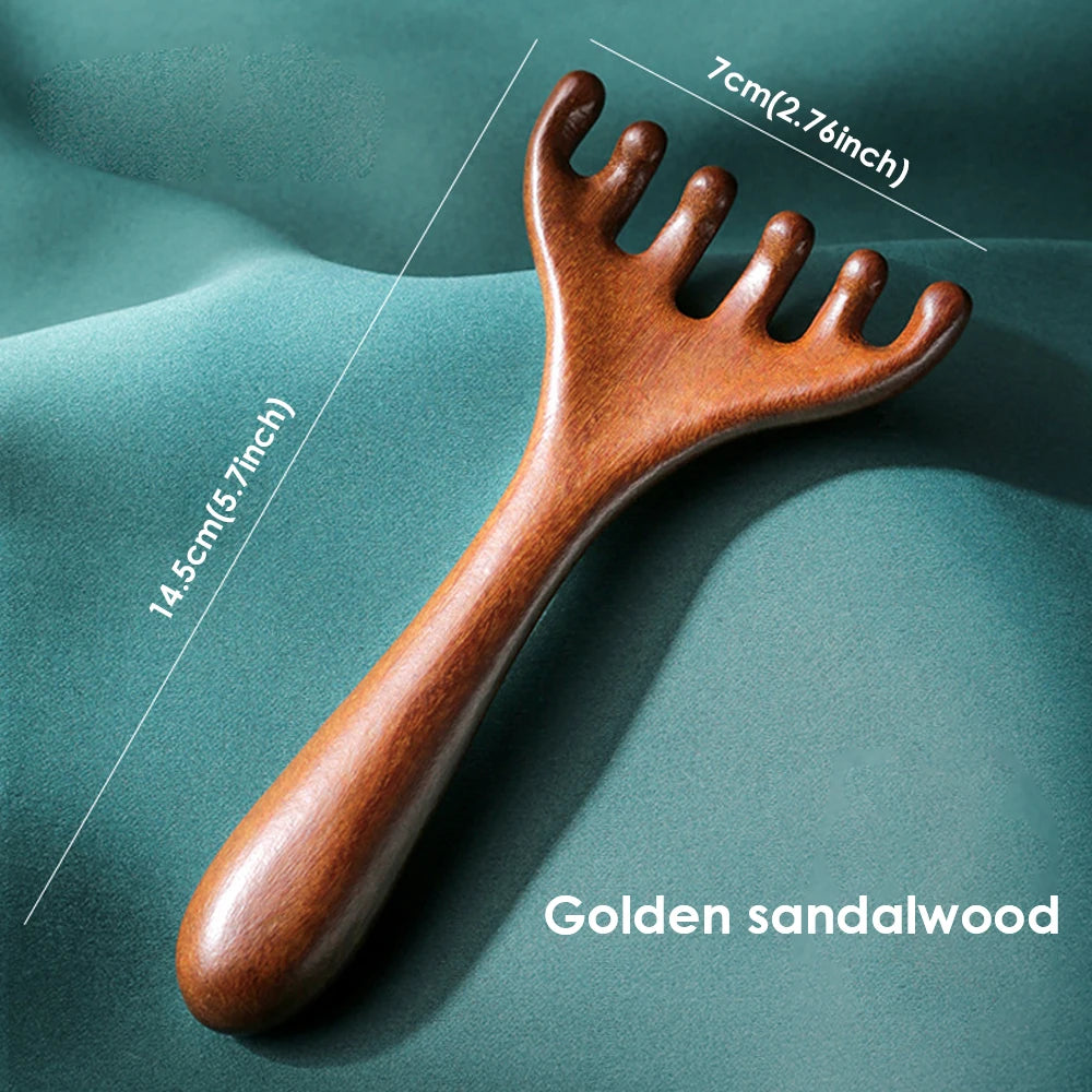 Natural Sandalwood Six-Claw Scalp and Body Massage Comb - 17