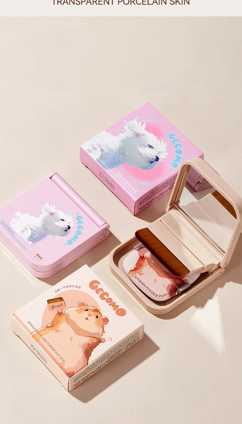 Portable Traceless Makeup Brush and Puff Case with Mirror - 14