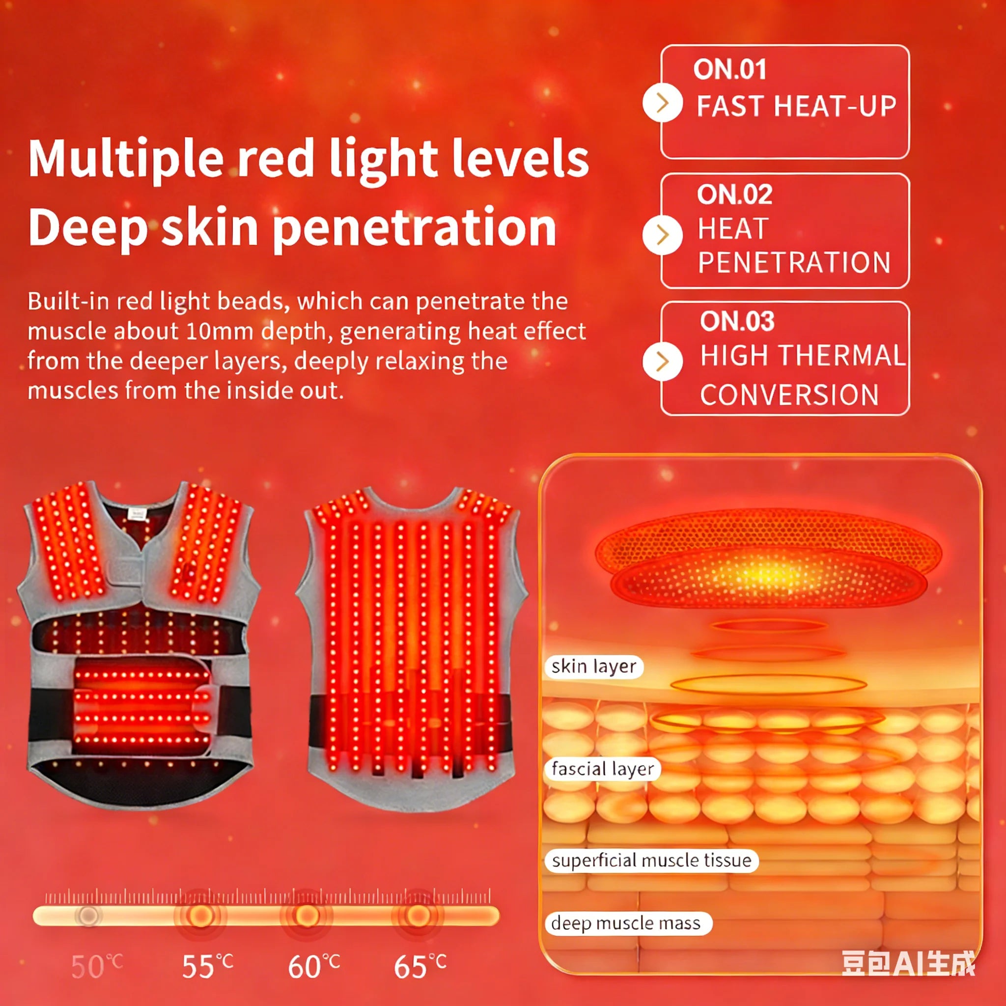 Red Light Heated Body Support Massage Wrap - 5