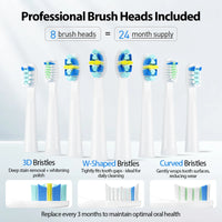 Rechargeable Sonic Electric Toothbrush with 8 Brush Heads