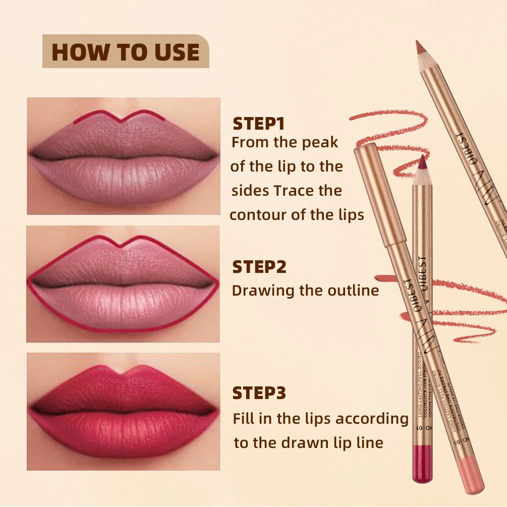 12-Color Waterproof Matte Lip Liner Pencil Set - 5