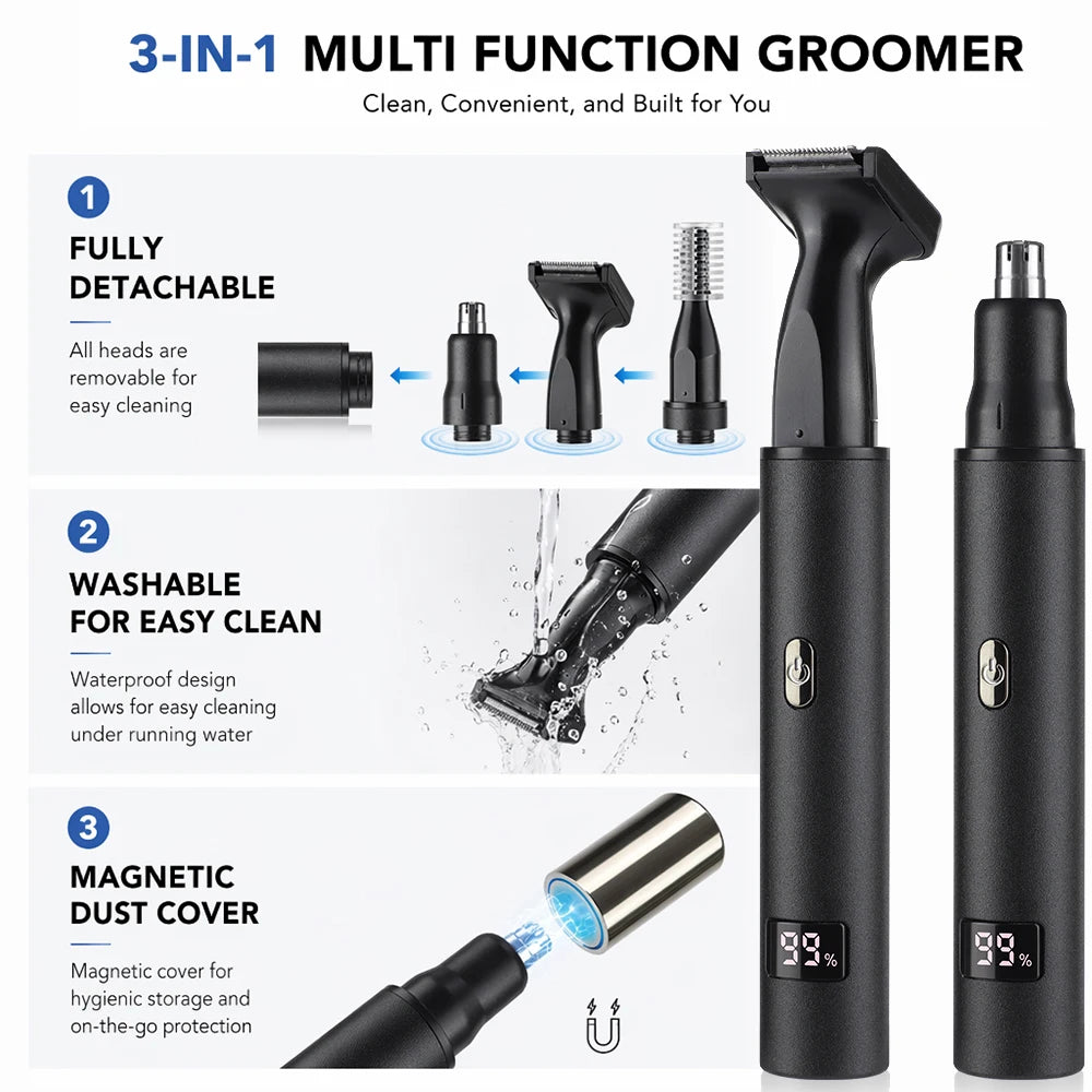 3-in-1 Electric Nose, Ear, and Facial Hair Grooming Trimmer - 3