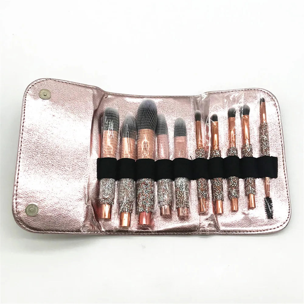 10-Piece Diamond Studded Professional Makeup Brush Set - 15