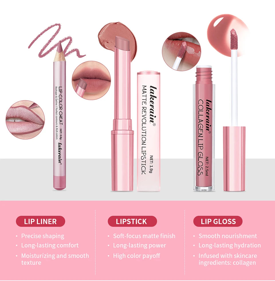 3-Piece Waterproof Matte Lip Makeup Set for Travel - 11