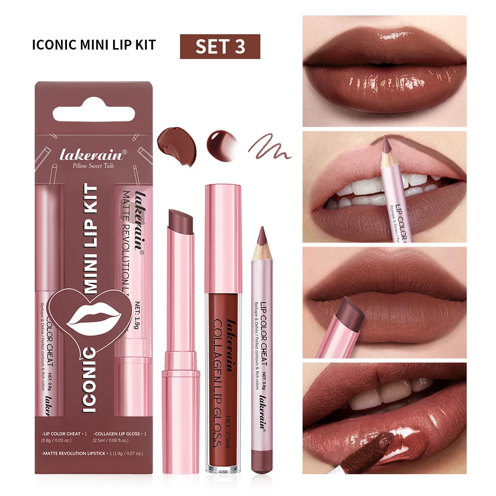 3-Piece Waterproof Matte Lip Makeup Set for Travel - 23