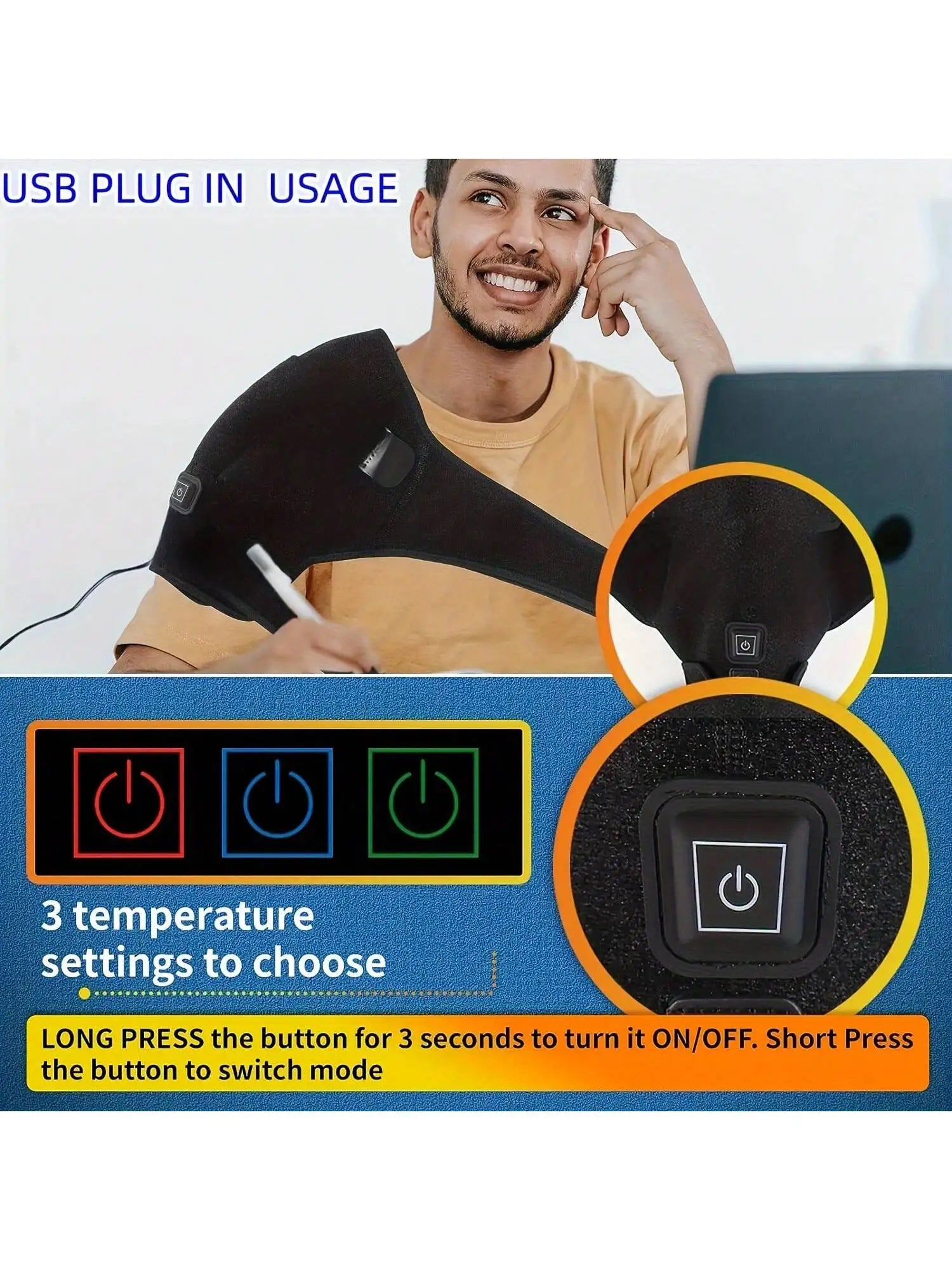 USB Heated Shoulder Massage Brace for Pain Relief - 3