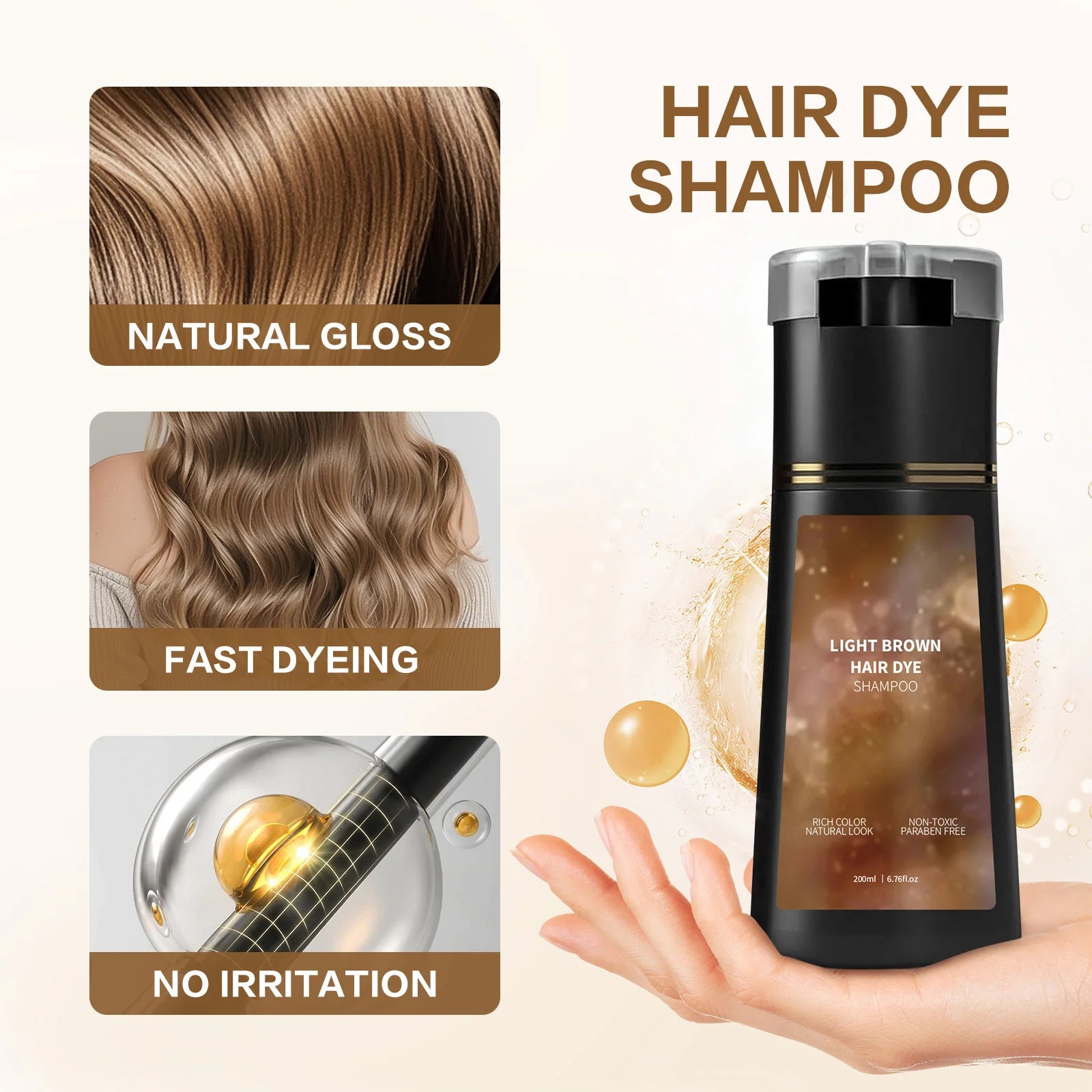 Instant Light Brown Hair Dye Shampoo for Gray Coverage - 9