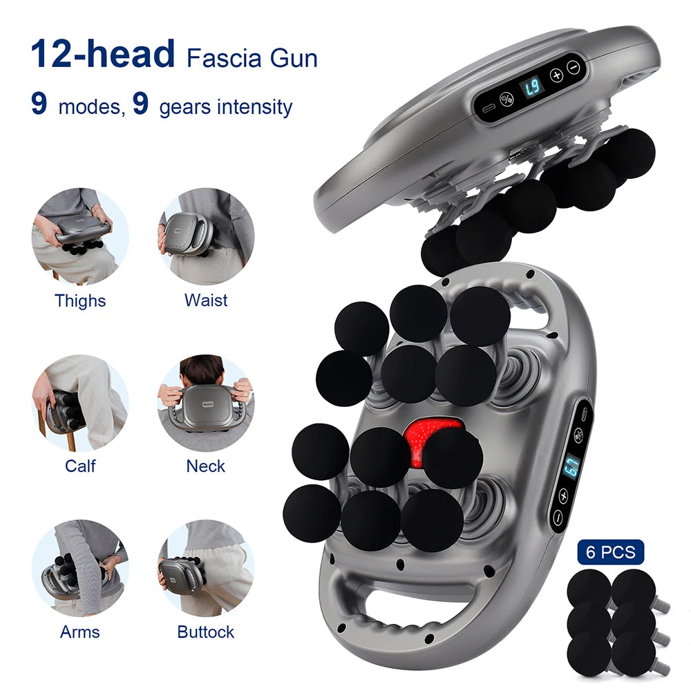 12-Head Handheld Deep Tissue Muscle Massage Gun - 8
