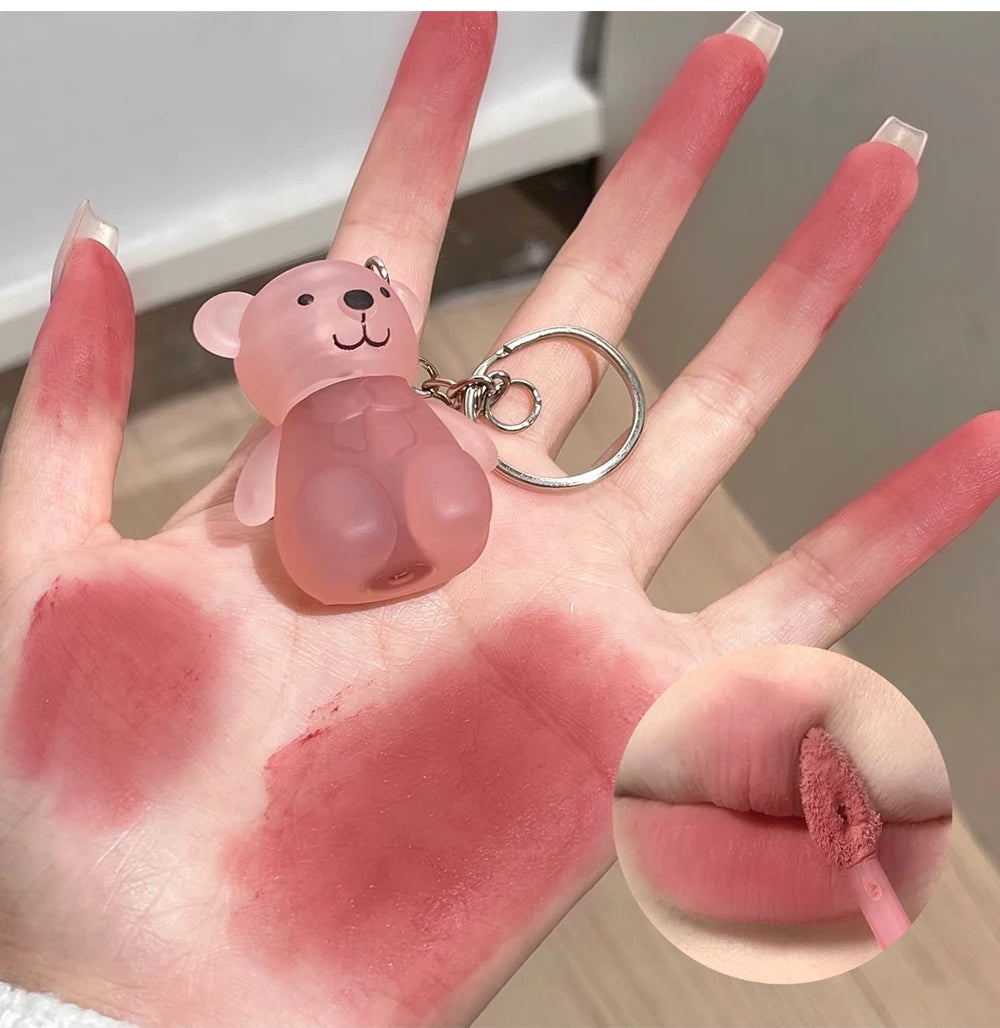 Cute Bear Velvet Matte Lip Mud Keychain - 5
