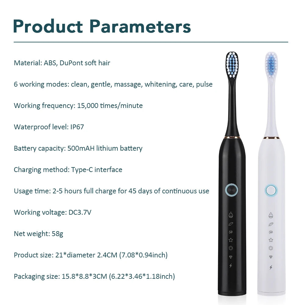 Rechargeable Sonic Electric Toothbrush with 6 Modes - 13