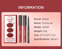 3-Piece Waterproof Matte Lipstick and Lip Liner Set