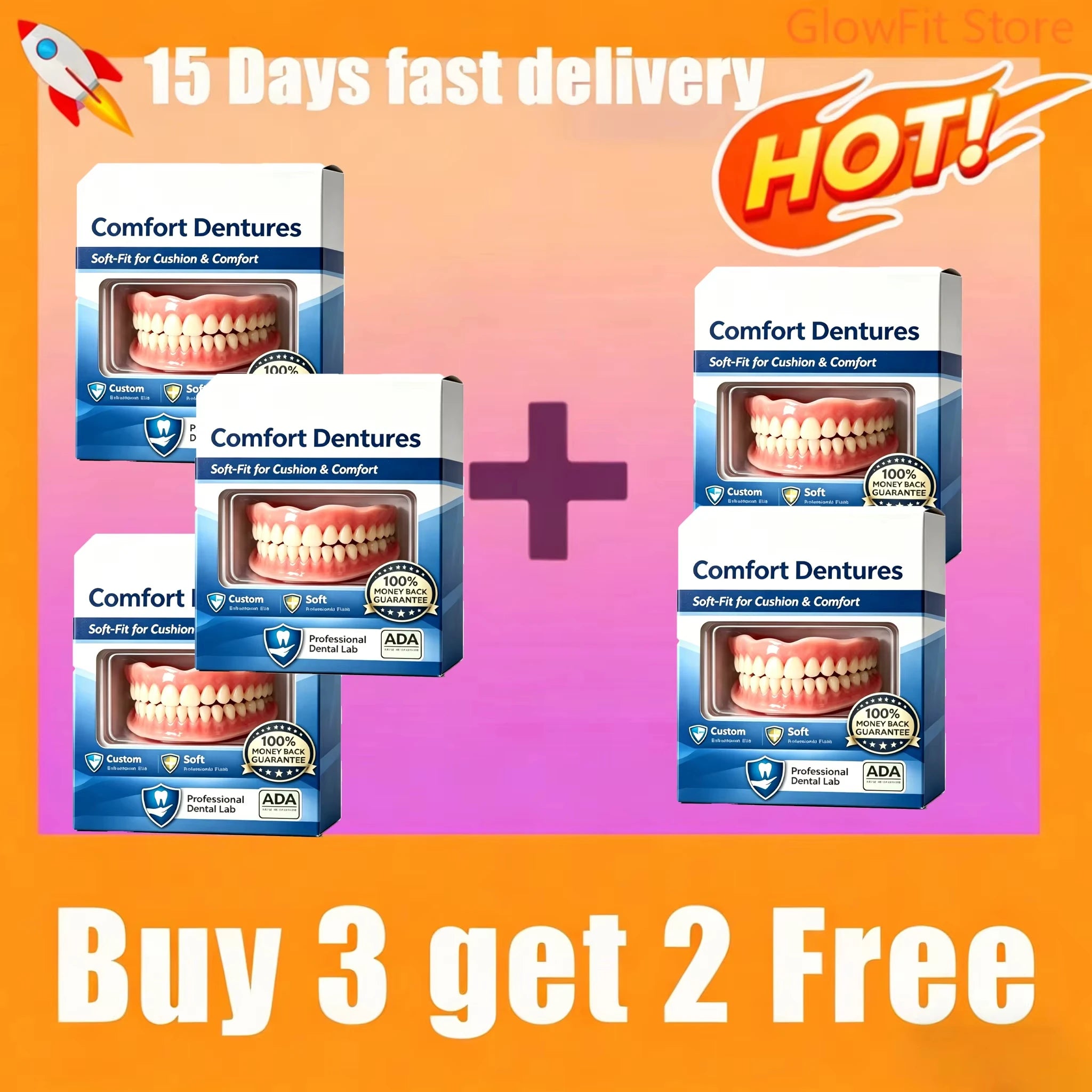 Comfort Fit Realistic Silicone Cosmetic Dentures - 7