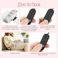 USB Heated Plush Cat Pillow for Cramp Relief
