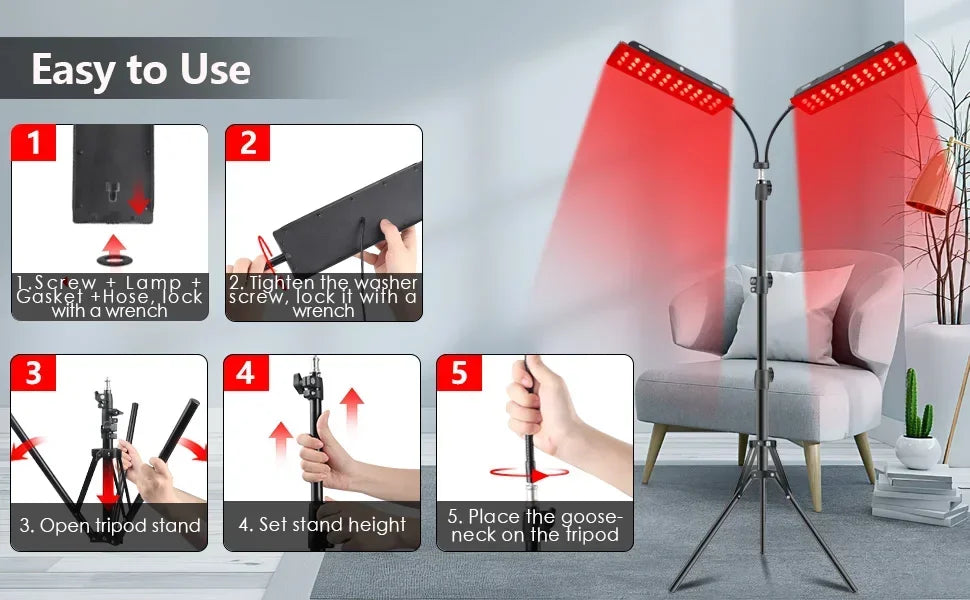 Dual Head Red Light Therapy Lamp for Pain Relief and Skin Care - 10