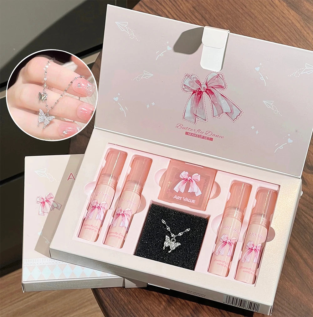 6-Piece Matte Lipstick and Blush Makeup Set with Necklace - 7